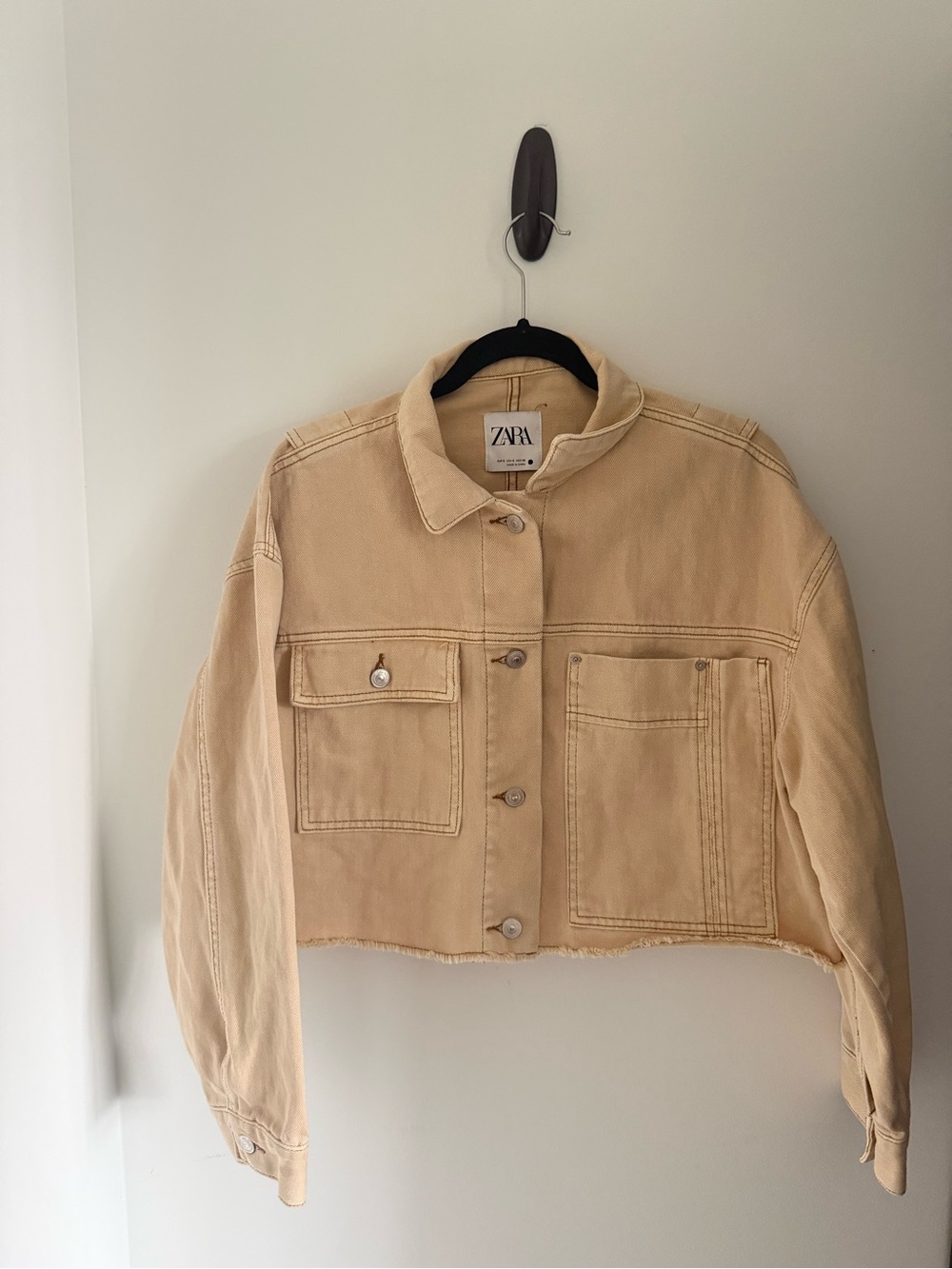 ZARA Cropped Oversized Beige Utility Jacket